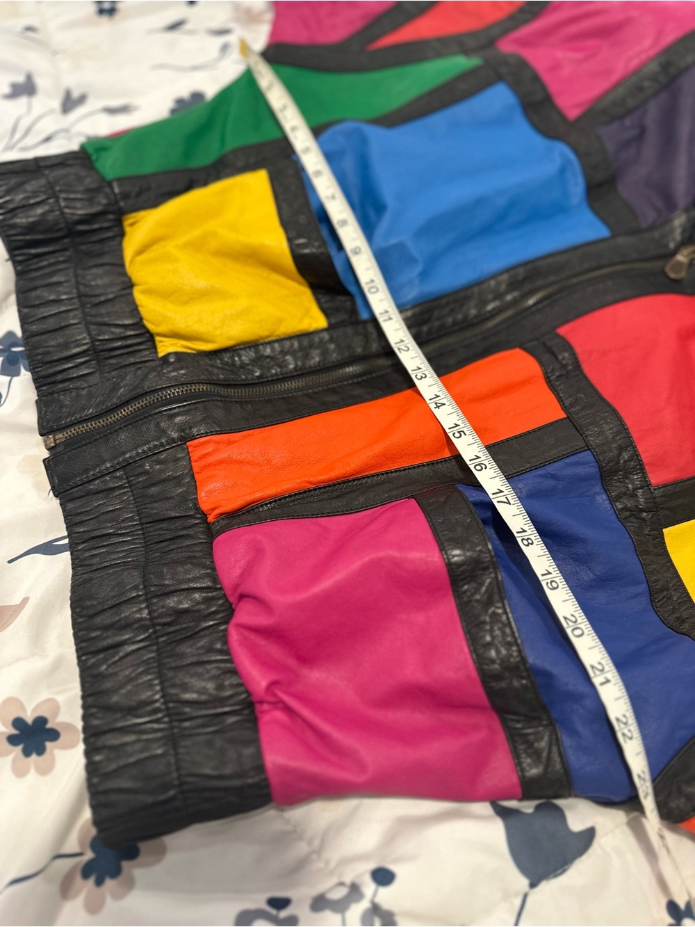 VTG 80s Avanti SzM vivid colorblock leather bomber jacket Oversized Boxy Slouchy - Picture 3 of 14